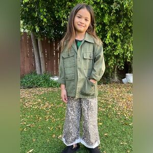 Vintage Kids Size 12 Olive Green Military Utility Chore Coat Jacket